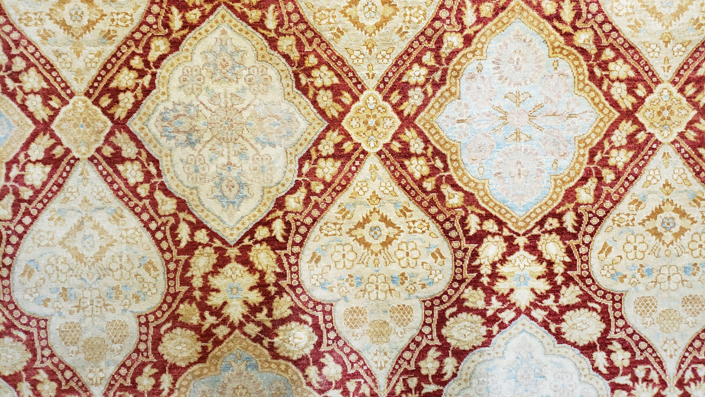 9x12 Peshawar Rug Pakistani Oriental Carpet Sky Blue and Red Wool Vintage Master Bedroom Rug Hand-Knotted Living Room Rug Dining Room Rug - Nuvé