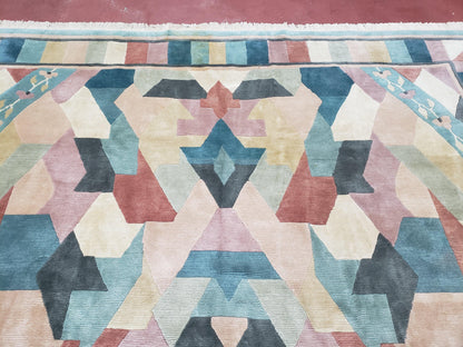 Contemporary Indian Nepalese Area Rug 8x11, Wool Hand-Knotted Modern Multicolor Nepali Abstract Carpet 8 x 11 Soft Playroom Nursery Room Rug - Nuvé