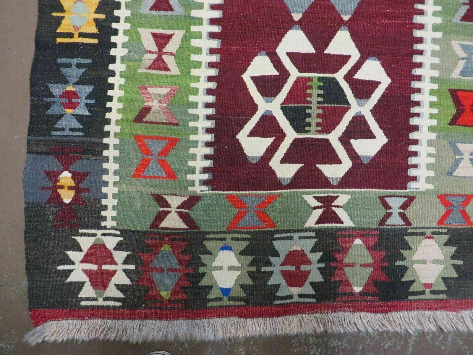 3' 8" X 5' Vintage Turkish Kilim Handmade Flat Weave Wool Rug Veg Dyes - Nuvé