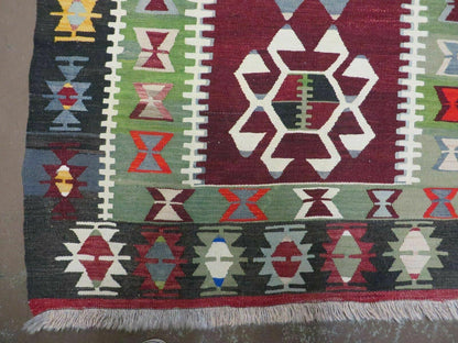 3' 8" X 5' Vintage Turkish Kilim Handmade Flat Weave Wool Rug Veg Dyes - Nuvé