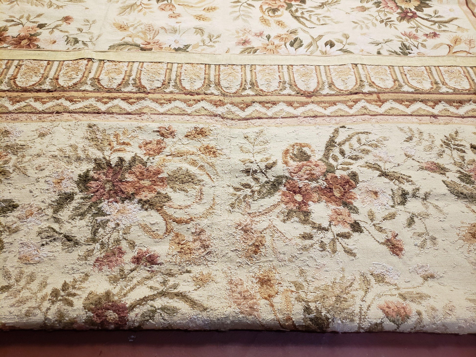 Needlepoint Rug 8x10 Aubusson Rug Victorian Floral Rug Handmade French Style French Decor Garden Panel Beige 8 x 10 Area Rug 100% Wool - Nuvé