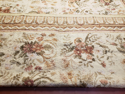 Needlepoint Rug 8x10 Aubusson Rug Victorian Floral Rug Handmade French Style French Decor Garden Panel Beige 8 x 10 Area Rug 100% Wool - Nuvé