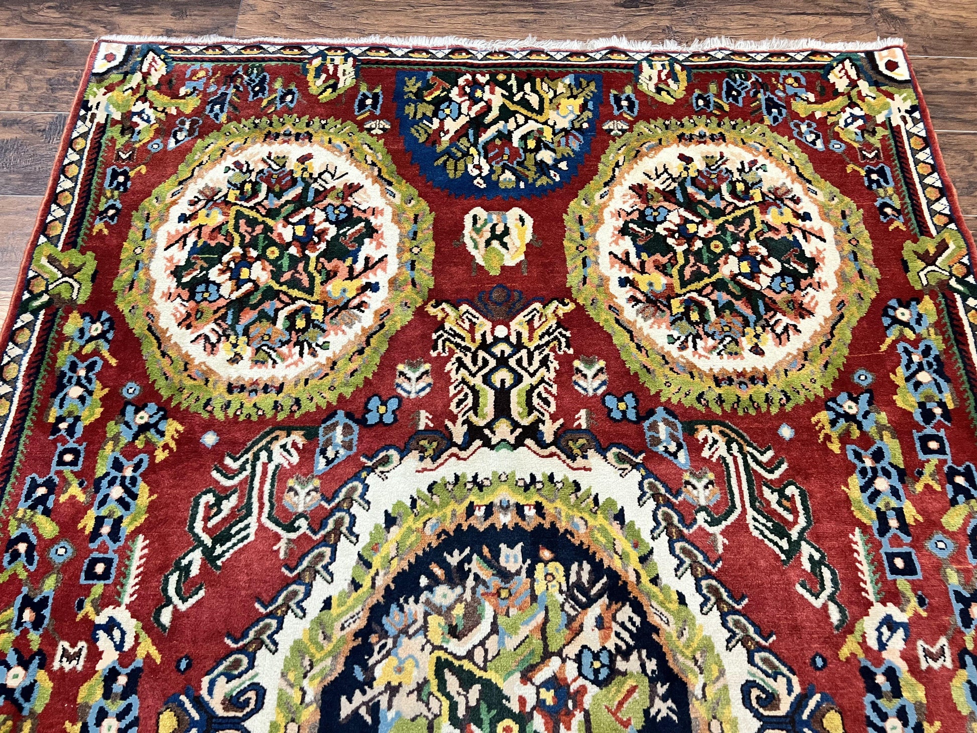 Persian Bakhtiari Rug 5x8, Wool Hand Knotted Antique Carpet, Red, Floral Oriental Rug, 5 x 8 Medium Sized Rug - Nuvé
