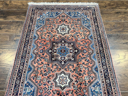 Persian Shiraz Rug 3x5, Geometric Tribal Rug, Wool Hand Knotted Vintage Carpet, Light Red & Blue, Signed by Masterweaver - Nuvé