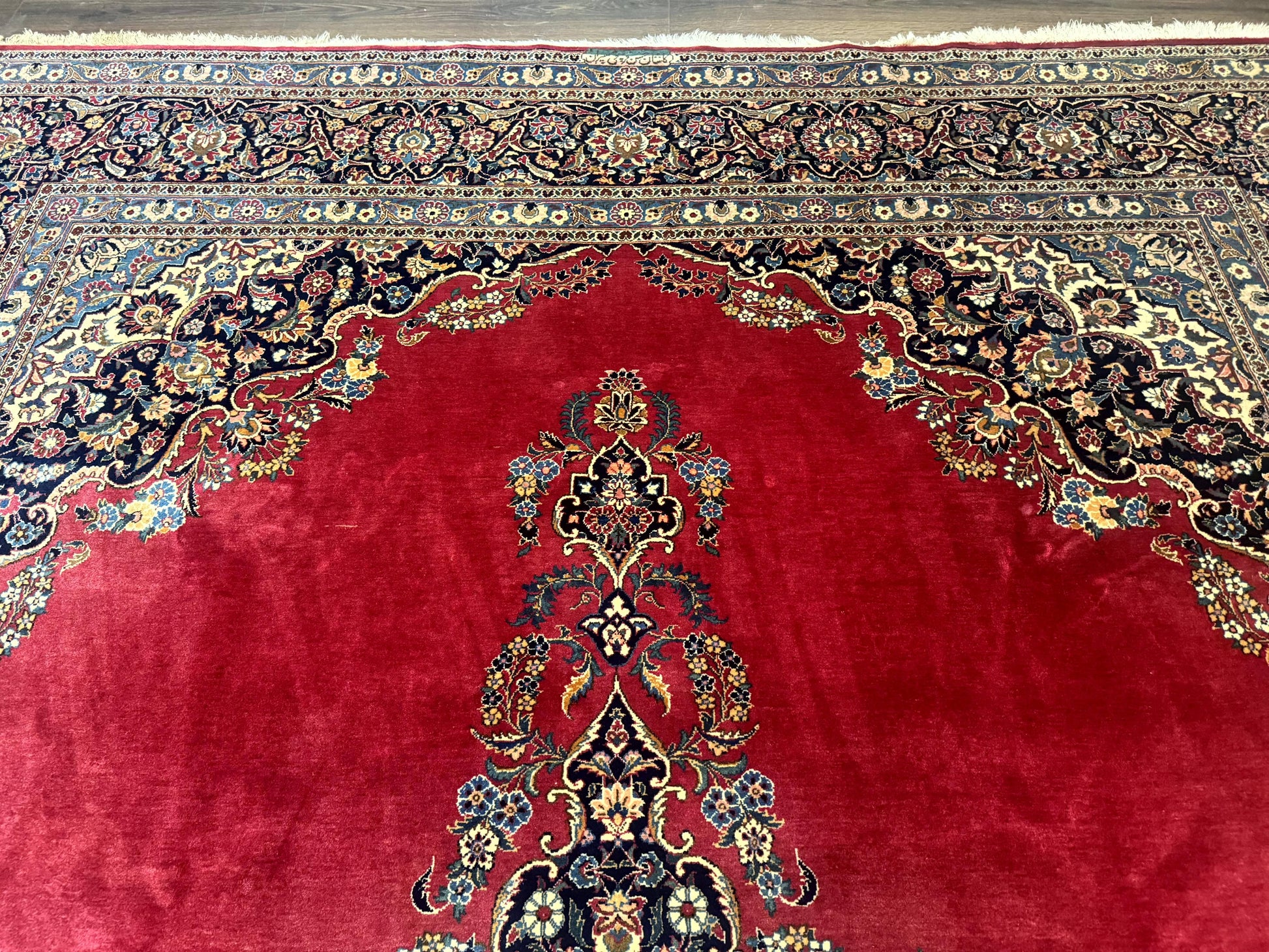 Persian Kashan Rug 9x12, Traditional, Semi Open Field, Red, Signed By Master Weaver, Antique Rug - Nuvé