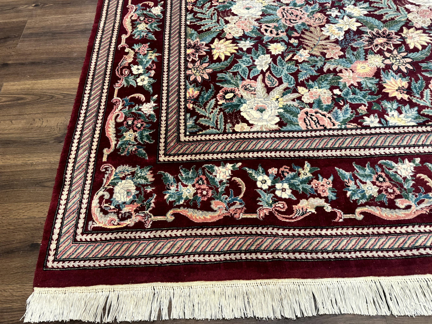 Pakistani Rug 9x12 William Morris Maroon Vintage Floral Wool - Nuvé