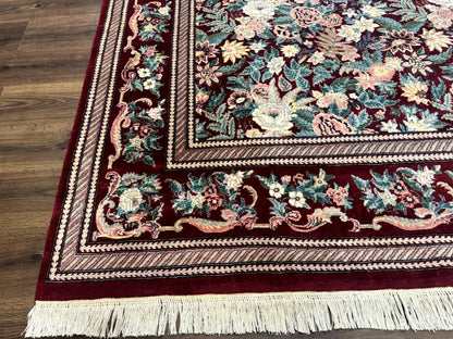 Pakistani Rug 9x12 William Morris Maroon Vintage Floral Wool - Nuvé