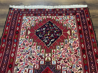 Persian Soumak Kilim Rug 4x6, Triple Medallions Tribal Pictorials, Caucasian Azerbaijani Kilim - Nuvé
