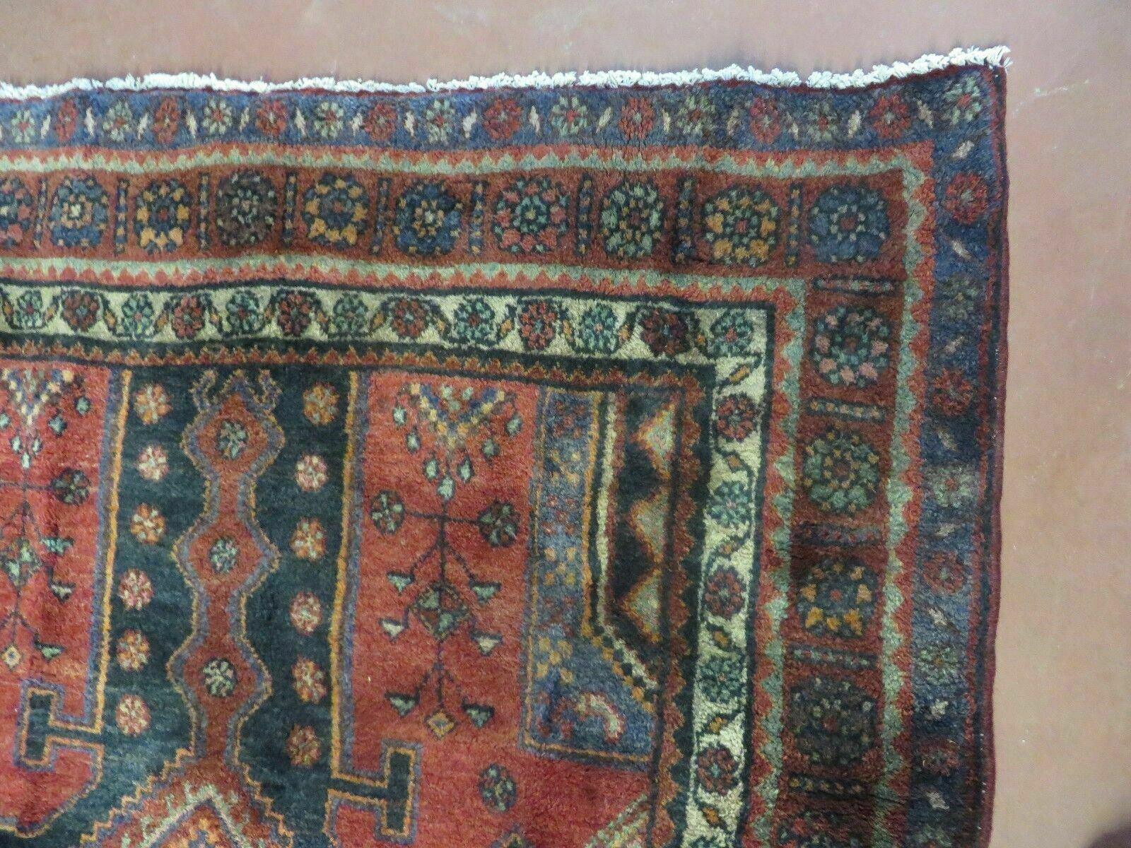 4' X 9' Antique Handmade Turkish Tribal Oriental Geometric Wool Rug # 605 - Nuvé