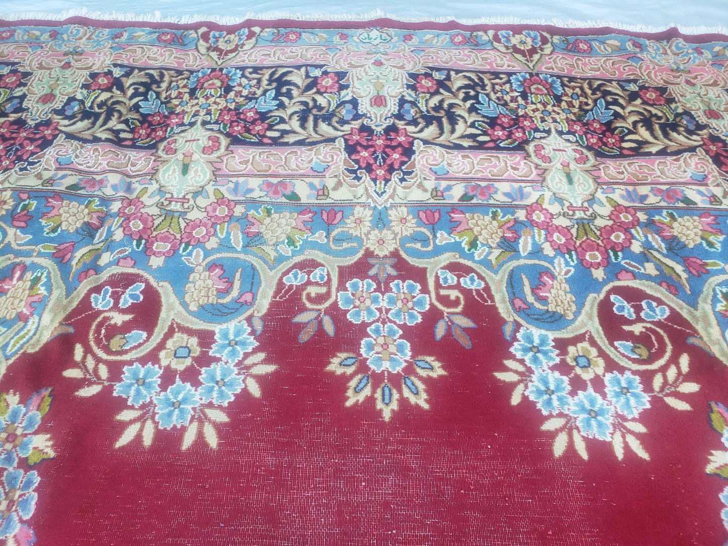 Antique Persian Kirman Rug 10x17 Oriental Carpet 10 x 17, Red, Multicolor, Namazian Signature Master Weaver, Shabby Chic, Semi Open Field - Nuvé