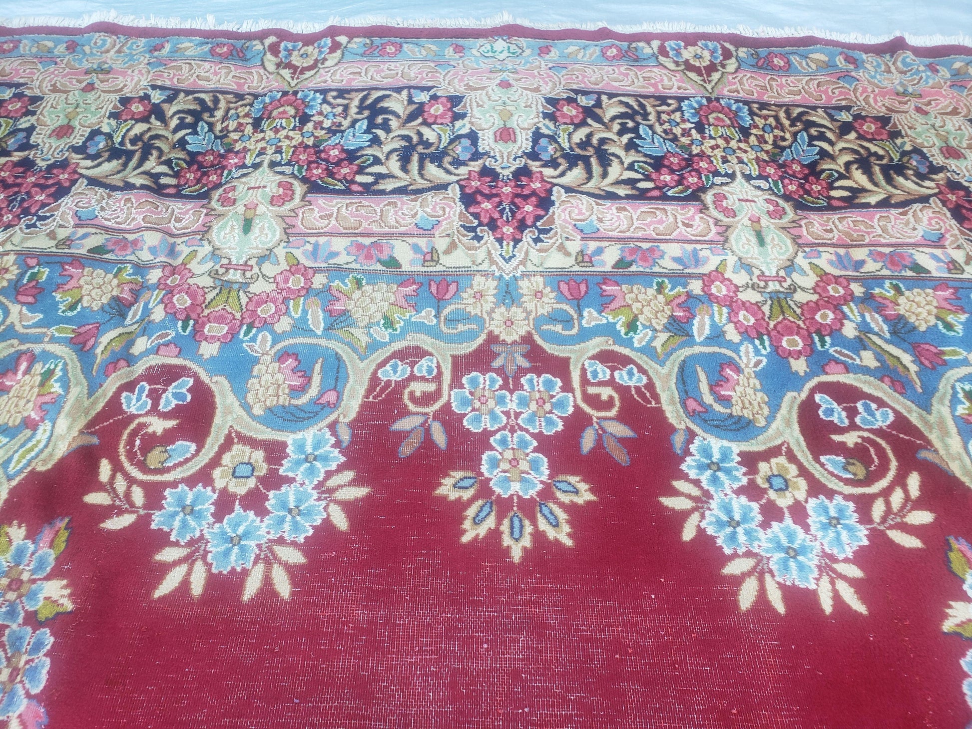 Antique Persian Kirman Rug 10x17 Oriental Carpet 10 x 17, Red, Multicolor, Namazian Signature Master Weaver, Shabby Chic, Semi Open Field - Nuvé