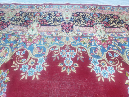 Antique Persian Kirman Rug 10x17 Oriental Carpet 10 x 17, Red, Multicolor, Namazian Signature Master Weaver, Shabby Chic, Semi Open Field - Nuvé