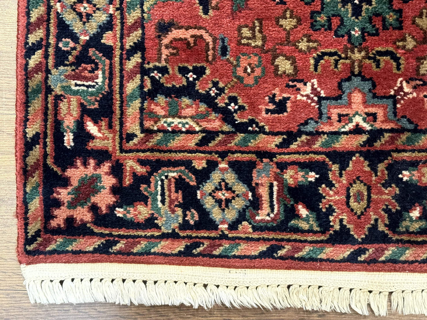 Indo Persian Heriz Runner Rug 2 x 12 ft, Hand Knotted Wool Hallway Rug, Red & Black - Nuvé