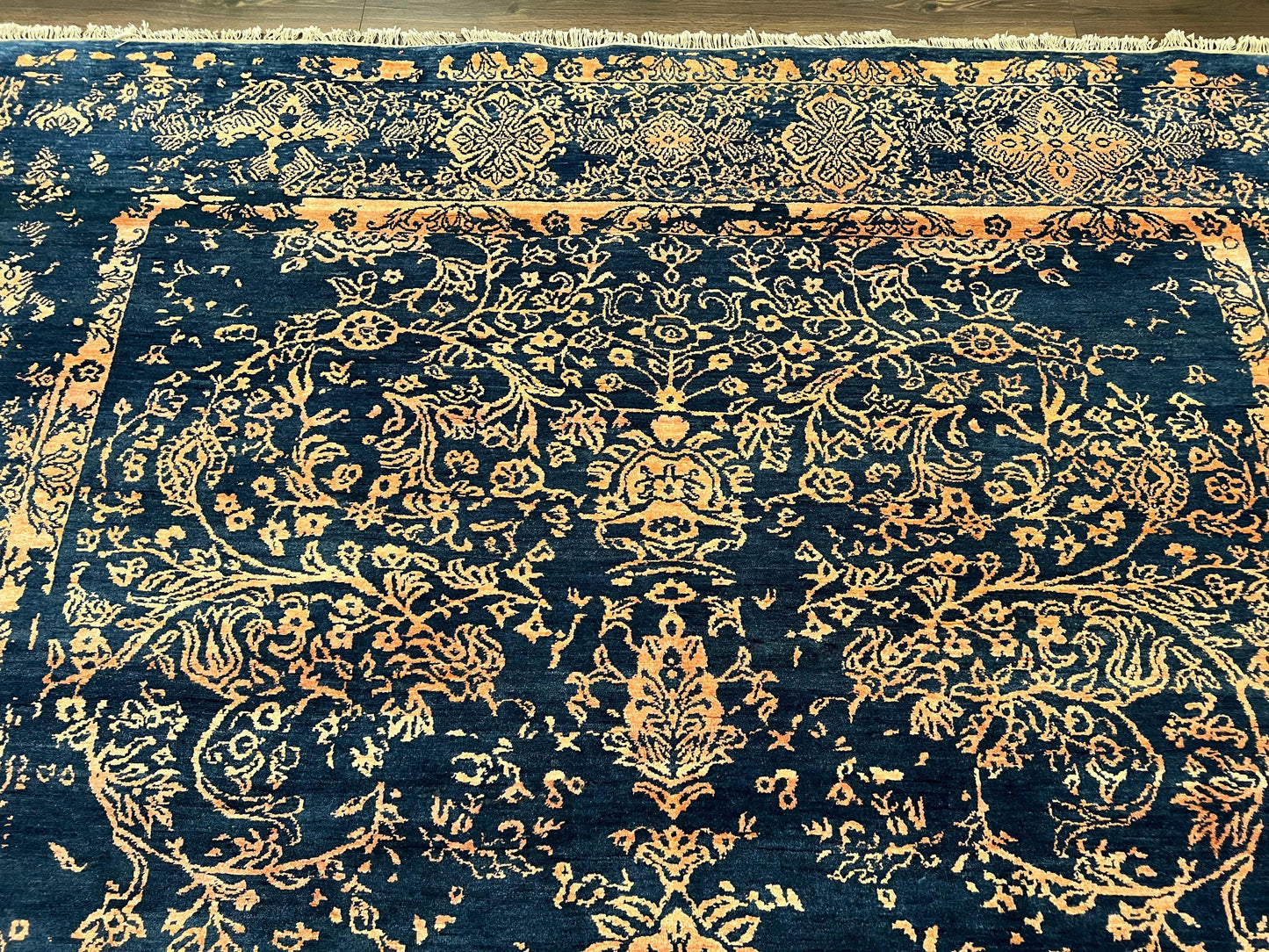 Area Rug 8x10 High Quality Handmade Oriental Carpet, Modern Contemporary Rug, Rug for Living Room, Wool Rug, Blue and Gold, Pakistani Rug - Nuvé