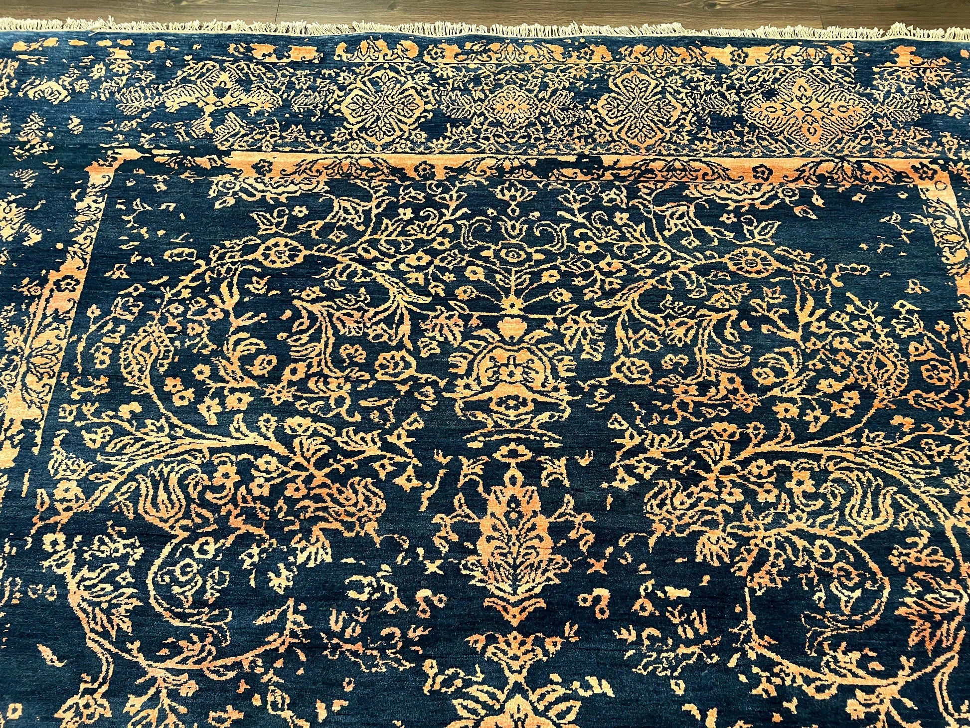 Area Rug 8x10 High Quality Handmade Oriental Carpet, Modern Contemporary Rug, Rug for Living Room, Wool Rug, Blue and Gold, Pakistani Rug - Nuvé
