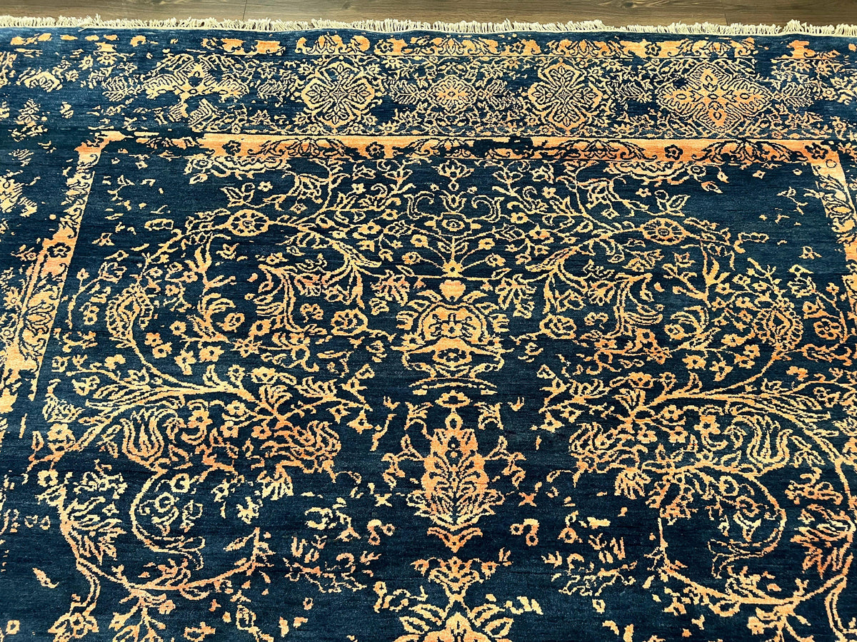 Area Rug 8x10 High Quality Handmade Oriental Carpet, Modern Contemporary Rug, Rug for Living Room, Wool Rug, Blue and Gold, Pakistani Rug