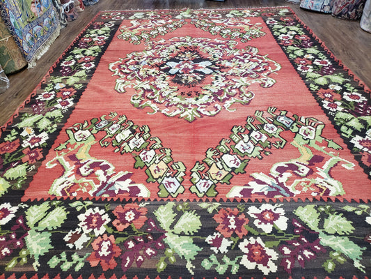 Karabakh Rug 8x11, Caucasian Kilim Rug, Vintage Antique Turkish Anatolian Azerbaijani Carpet, Wool Red & Black Hand-Woven 8 x 11 Living Room - Nuvé