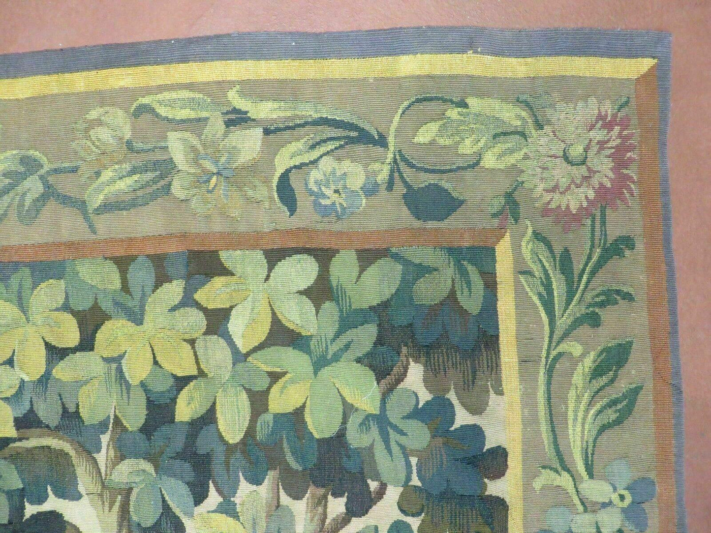 Antique French Tapestry 5x6 French Handmade Aubusson Nature One Of A Kind Rare - Nuvé