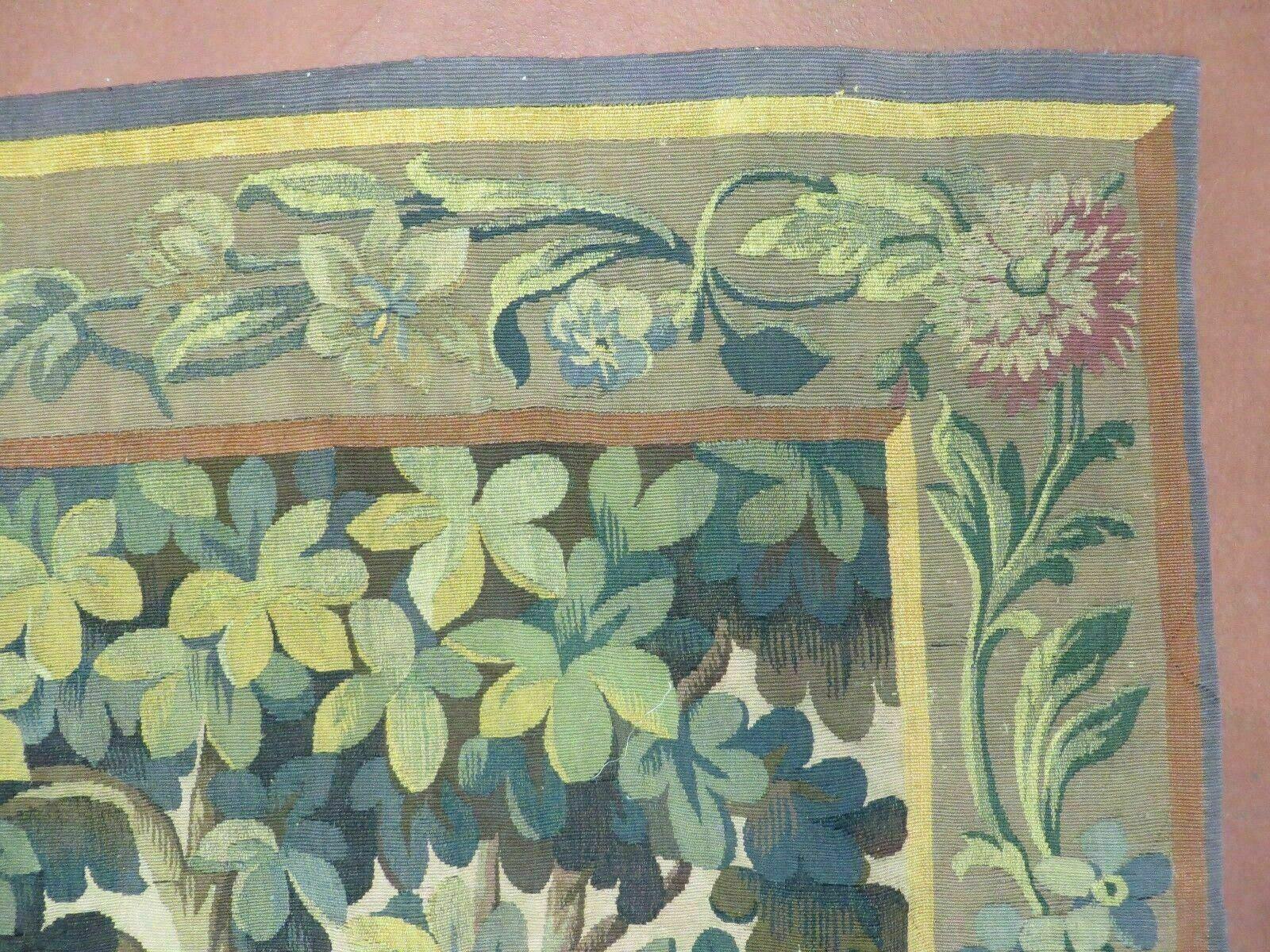 Antique French Tapestry 5x6 French Handmade Aubusson Nature One Of A Kind Rare - Nuvé