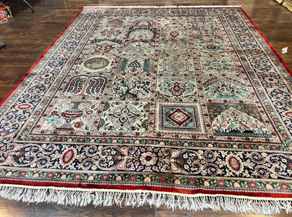 Silk Sino Persian Rug 9x12, Panel Design, Garden of Eden Pattern, Fine 200 KPSI, Hand Knotted Room Sized Silk Carpet, Vintage - Nuvé