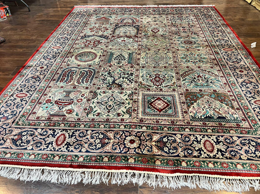 Silk Sino Persian Rug 9x12, Panel Design, Garden of Eden Pattern, Fine 200 KPSI, Hand Knotted Room Sized Silk Carpet, Vintage - Nuvé