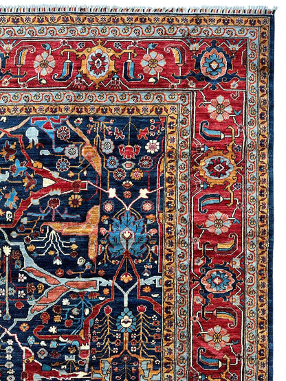 Hand-Knotted Afghani Bidjar Wool Rug – 9’x12’ – Intricate Geometric & Floral Motifs - Nuvé