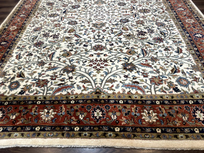Indo Persian Rug 9x12, Ivory and Red, Traditional Wool Oriental Carpet - Nuvé