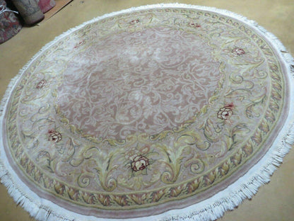 6' X 6' Round Handmade Fine Chinese Floral Oriental Silk Wool Rug Carpet Nice - Nuvé