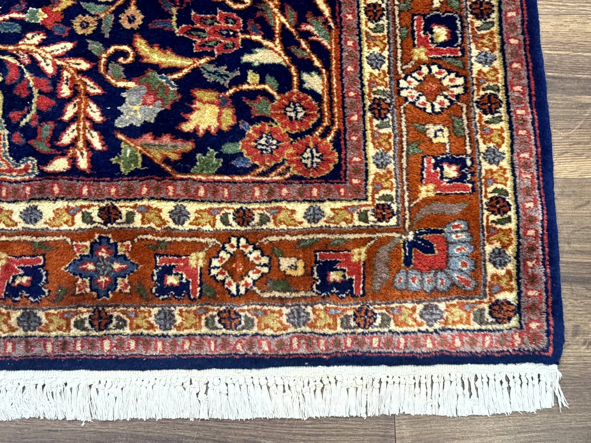 Indo Persian Sarouk Rug 4x6, Blue and Rust Red - Nuvé