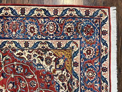 Red Persian Isfahan Rug 7x10 - Antique, Floral Medallion - Nuvé