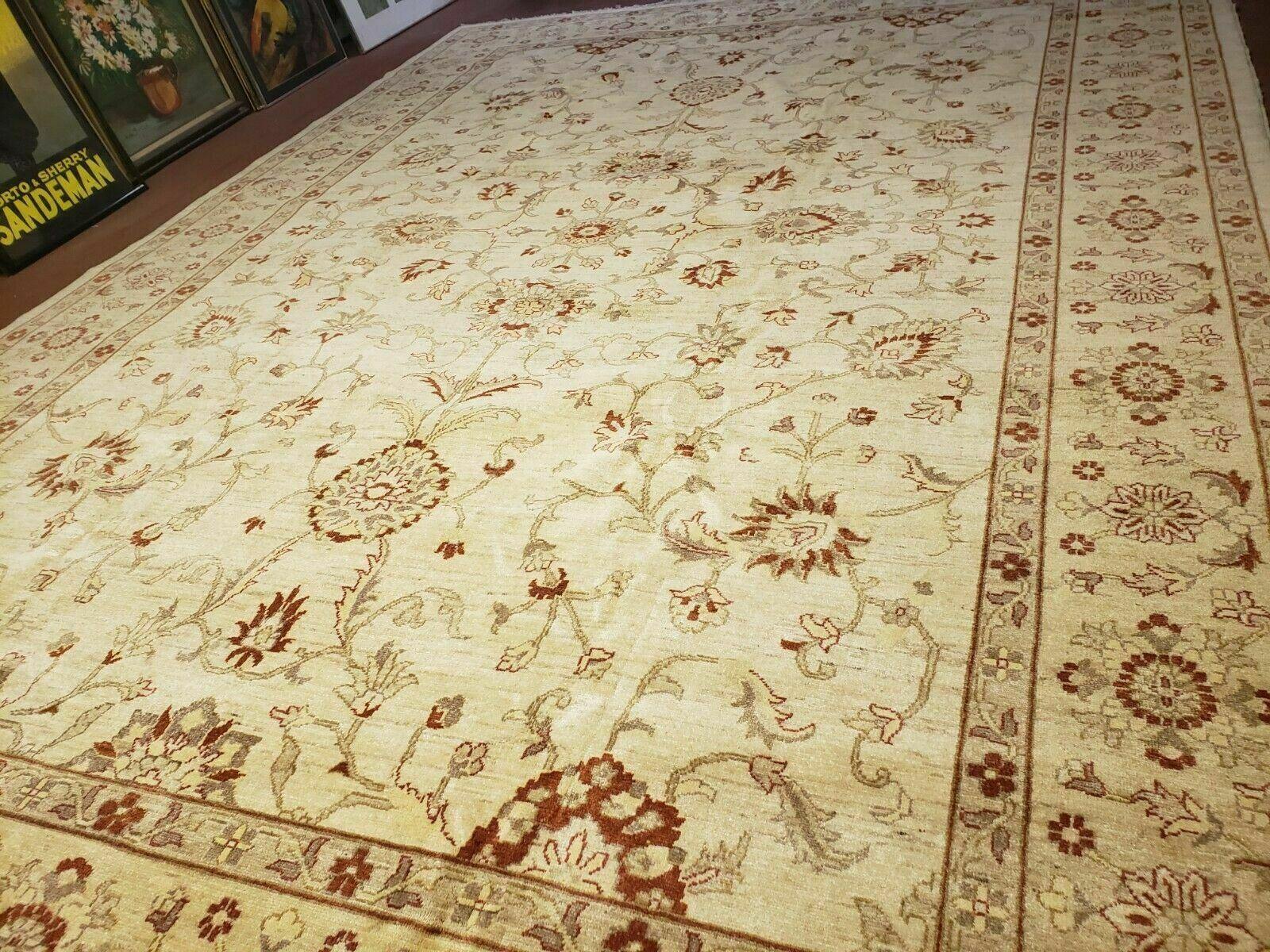 Oushak Rug 10x14 Neutral Colors Handmade Peshawar Wool Carpet Oatmeal Beige - Nuvé