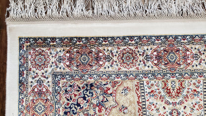 Beige & Cream Small Turkish Silk Rug, Bamboo Silk, Power-Loomed, Persian Design, High Quality, Soft Accent Rug, 3x5 ft, 2' 8" x 4' 11"