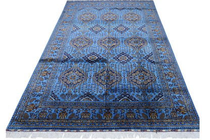 Hand-Knotted Zerkhaki Afghan Wool Area Rug – 6'6" x 10' | Elegant Blue Tones, Handmade Quality - Nuvé