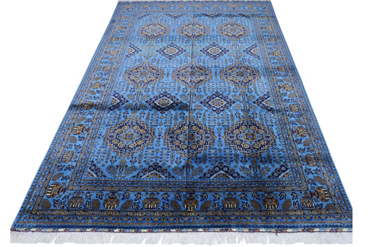 Hand-Knotted Zerkhaki Afghan Wool Area Rug – 6'6" x 10' | Elegant Blue Tones, Handmade Quality - Nuvé