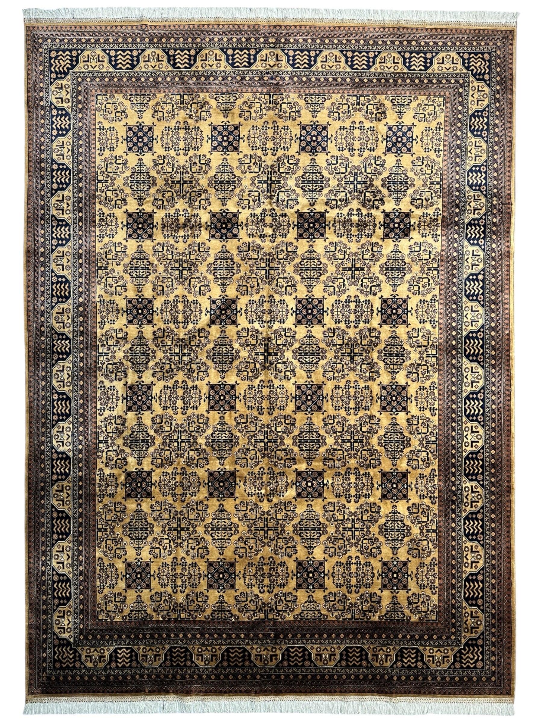 Hand-Knotted Afghan Bukhara Rug 8'4" x 11'10" - Wool, Geometric Patterns - Nuvé