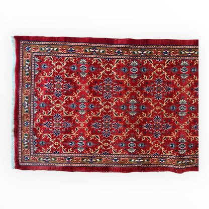 Vintage Mashhad Wool Runner – 3’3” x 8’4” – 1970s, Rich Red with Blue & Beige Accents - Nuvé