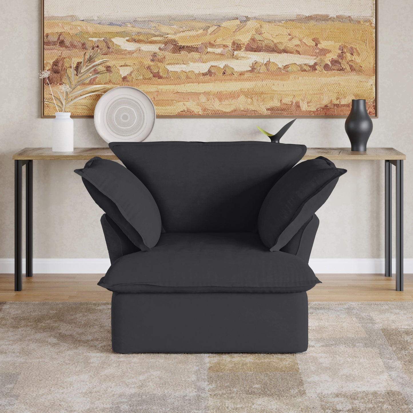 Sabi Modular Boucle Cloud Sofa - Obsidian Black - Single Seater Sofa - Nuvé