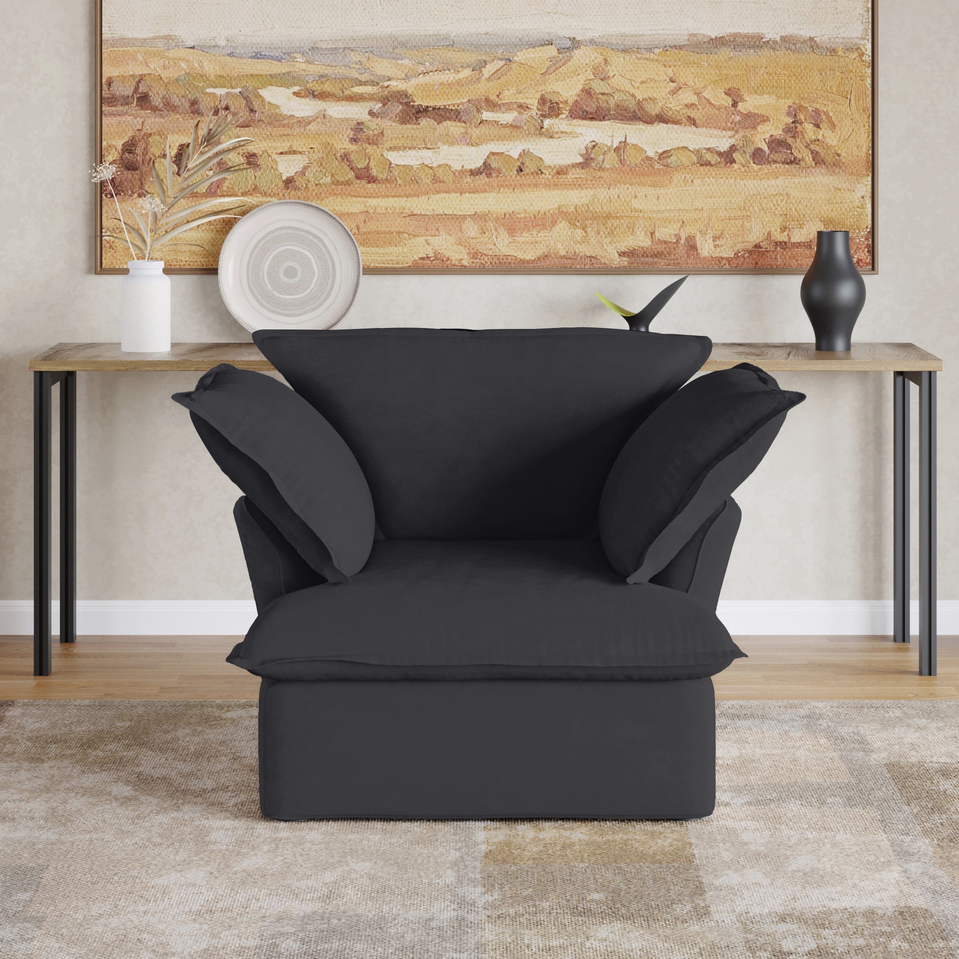 Sabi Modular Boucle Cloud Sofa - Obsidian Black - Single Seater Sofa - Nuvé