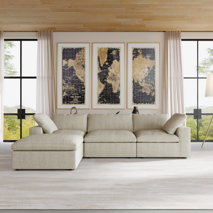 Nuvé® Solace Modular Bouclé Cloud Sofa - Khaki - 3-Seater Sectional Sofa with Ottoman - Nuvé