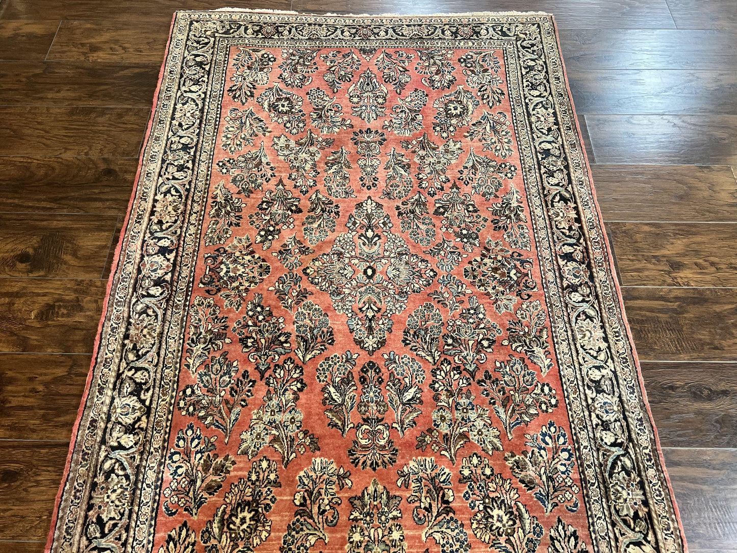 Antique Persian Sarouk Rug 4x7, Hand Knotted Wool Red Persian Carpet, Floral, Fine 300 KPSI - Nuvé