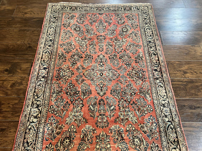 Antique Persian Sarouk Rug 4x7, Hand Knotted Wool Red Persian Carpet, Floral, Fine 300 KPSI - Nuvé