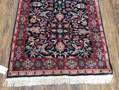 Antique Persian Sarouk Rug 3x5, Navy Blue, Allover Pattern, Hand Knotted