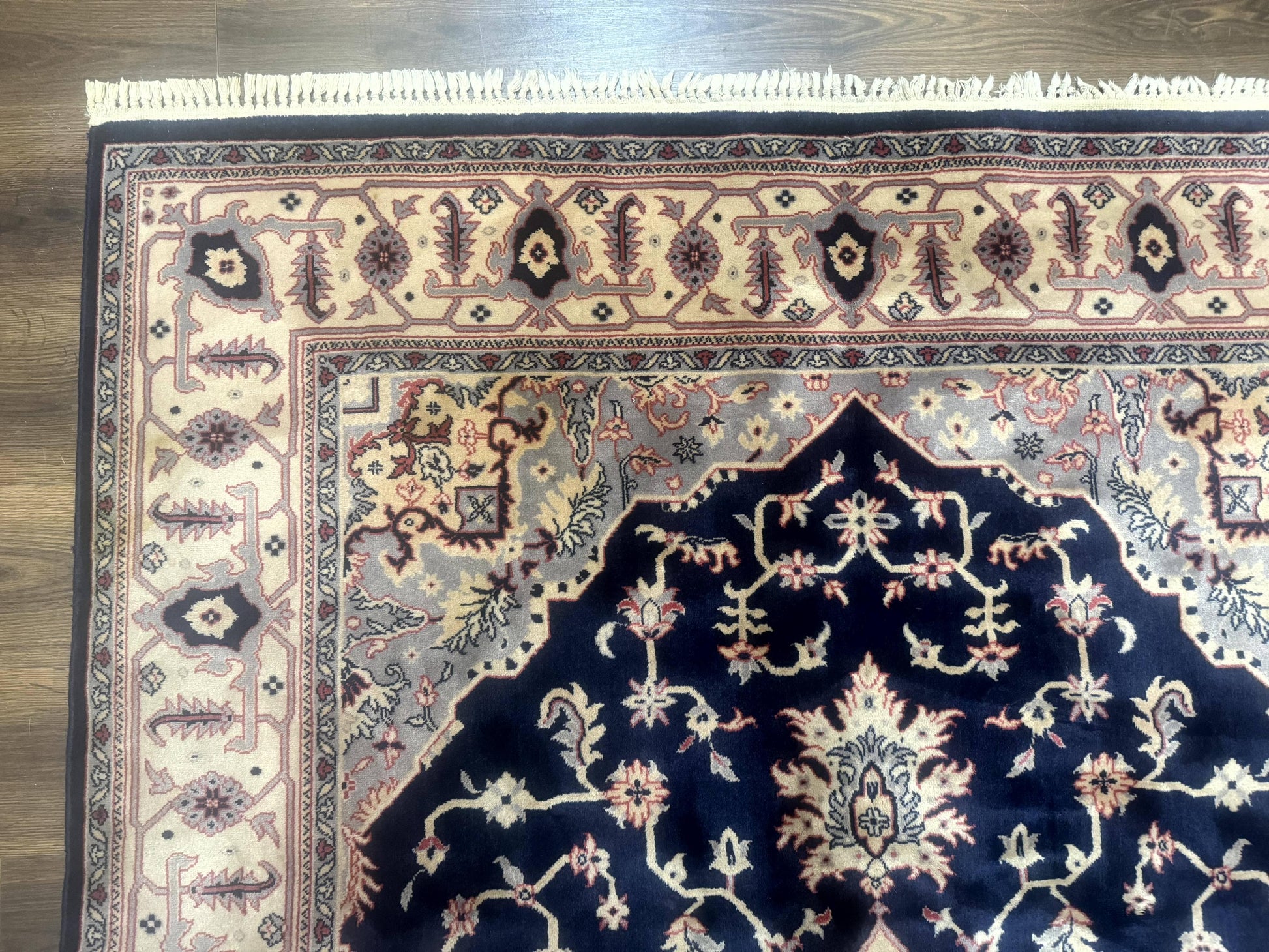 Karastan Rug Navy Serapi, Kara Shah Rug, Navy Blue, 5.6 x 8.6, Vintage Karastan Area Rug, Wool Pile Karastan Rug - Nuvé