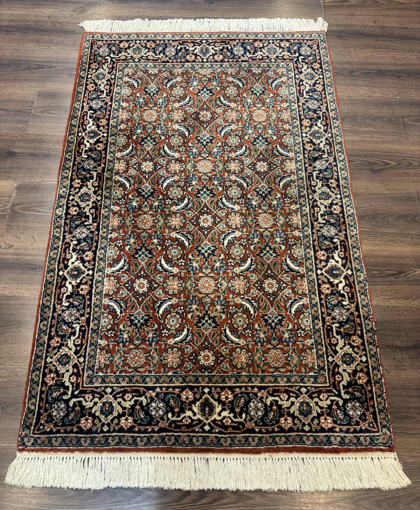 Indo Persian Bijar Rug 3x5, Red and Navy Blue, Allover Pattern, Fine Hand Knotted Wool Carpet - Nuvé
