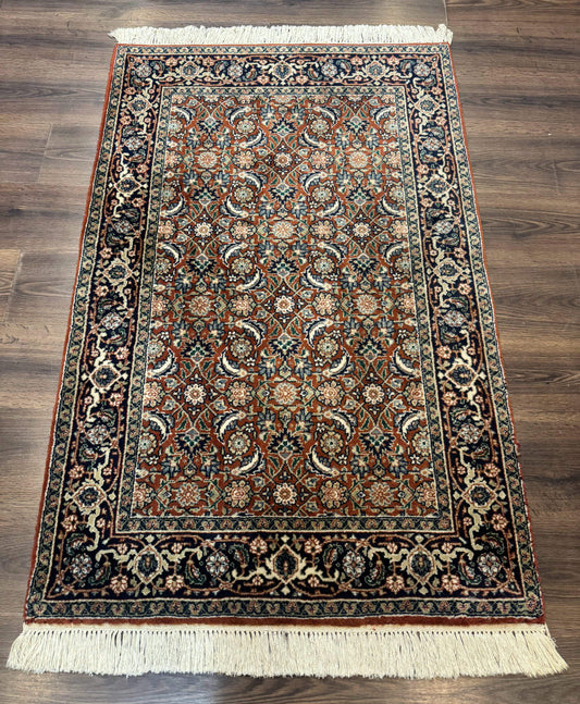 Indo Persian Bijar Rug 3x5, Red and Navy Blue, Allover Pattern, Fine Hand Knotted Wool Carpet - Nuvé