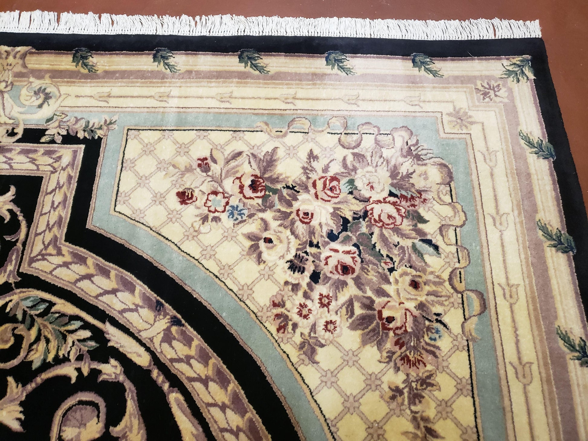 8x10 Aubusson Rug, Fine Hand Knotted Wool Carpet, French European Design, Black & Ivory - Nuvé