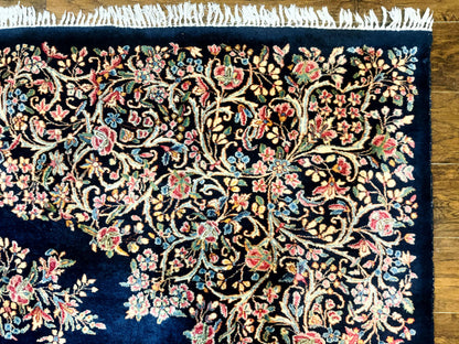 Antique Persian Kerman Rug 10x13, Navy Blue Floral Carpet, Fine 270 KPSI - Nuvé
