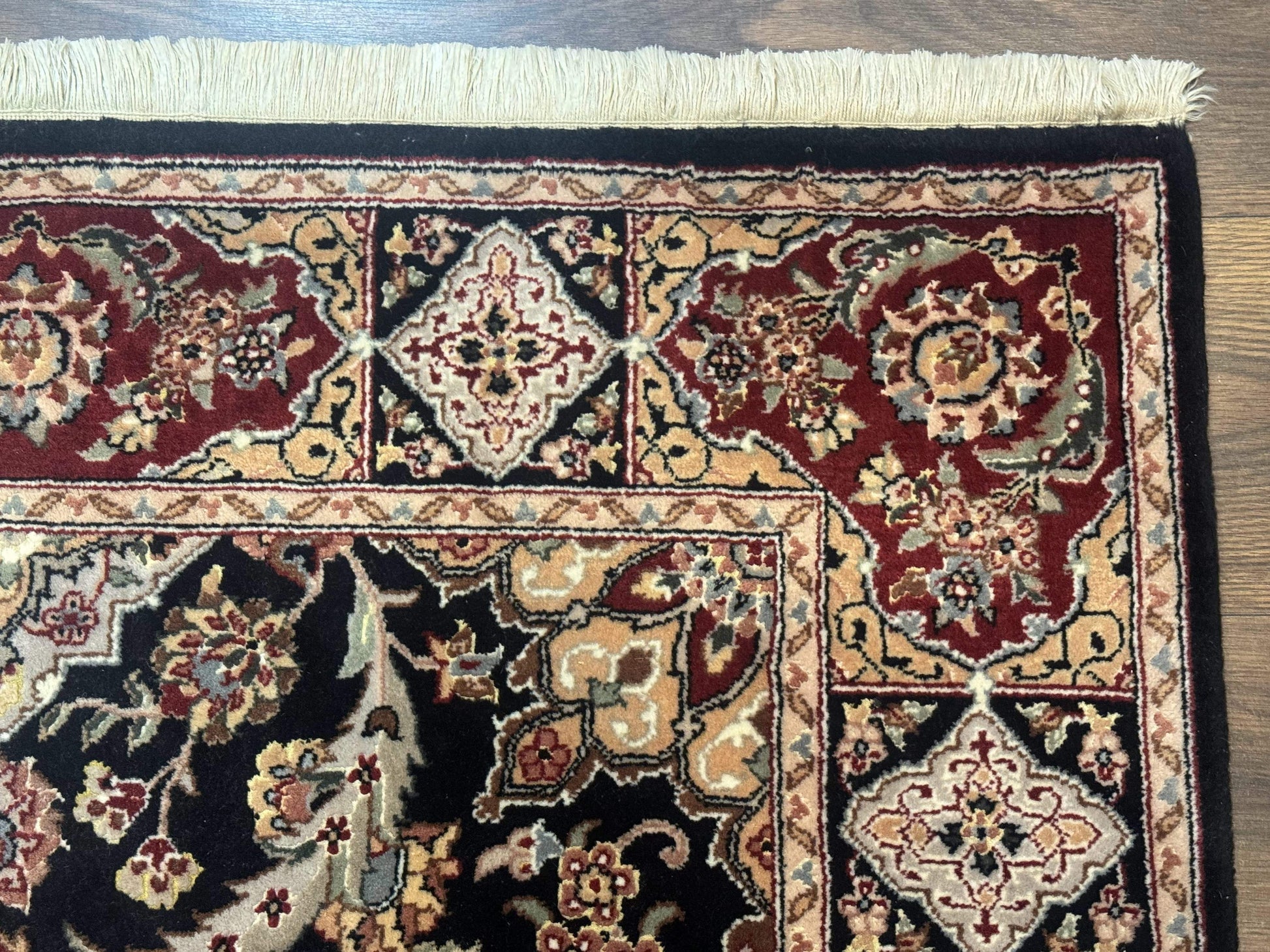 Pak Persian Rug 4x6, Black and Burgundy, Floral Allover, Wool and Silk - Nuvé