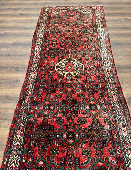 Persian Runner Rug 3x10, Wool Hand Knotted Hallway Rug 3 x 10 ft, Red and Ivory, Hamadan Angelas Runner - Nuvé