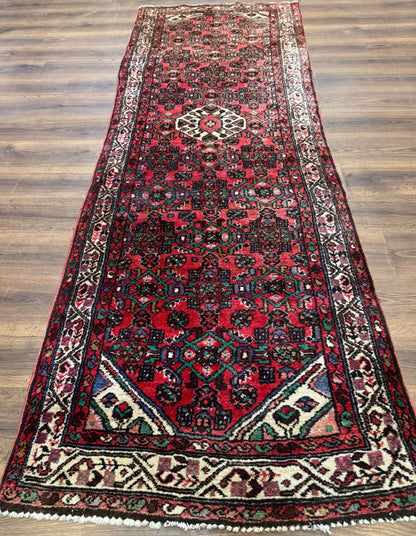 Persian Runner Rug 3x10, Wool Hand Knotted Hallway Rug 3 x 10 ft, Red and Ivory, Hamadan Angelas Runner - Nuvé